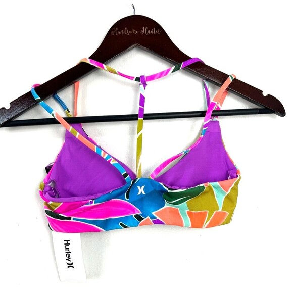 New Hurley Womens Size XS Max Isla Pull On Bikini Top Violet Tropical Print T3 - Picture 6 of 10